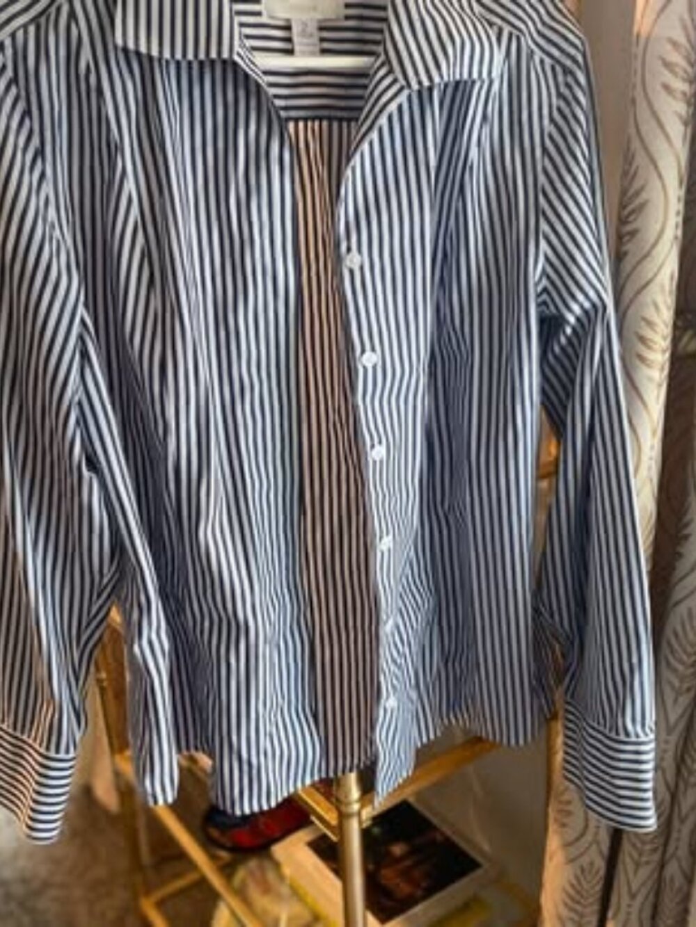 Chico's No-Iron 100% Cotton Striped Button Down Shirt Size 2